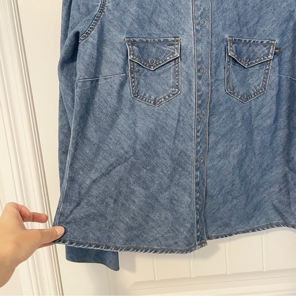 Vintage Abercrombie & Fitch Denim Shirt Western Snap Button Down Blue Size Large - Picture 4 of 9